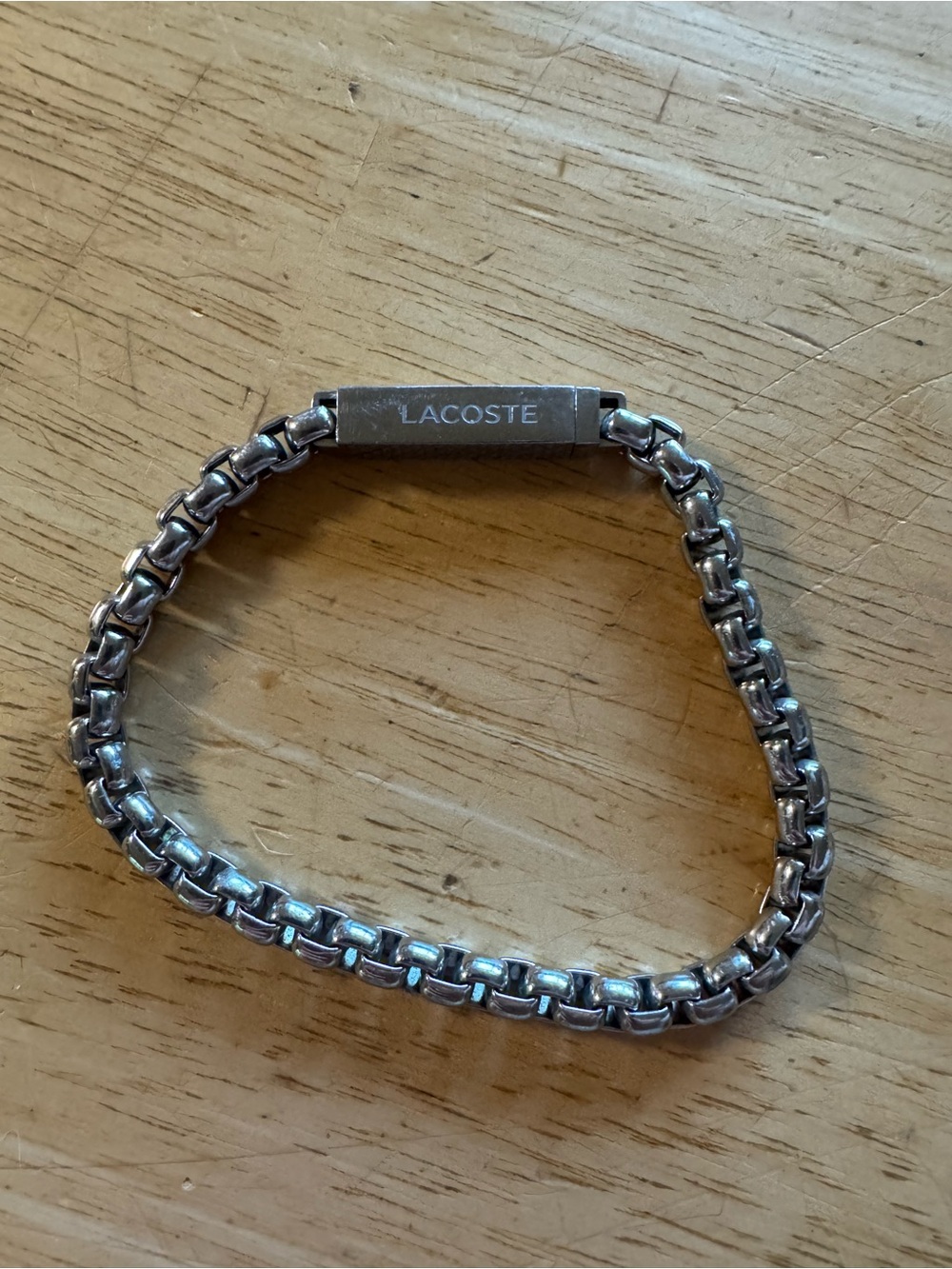 Lacoste Men's Silver-Tone Link Bracelet with Branded Plate